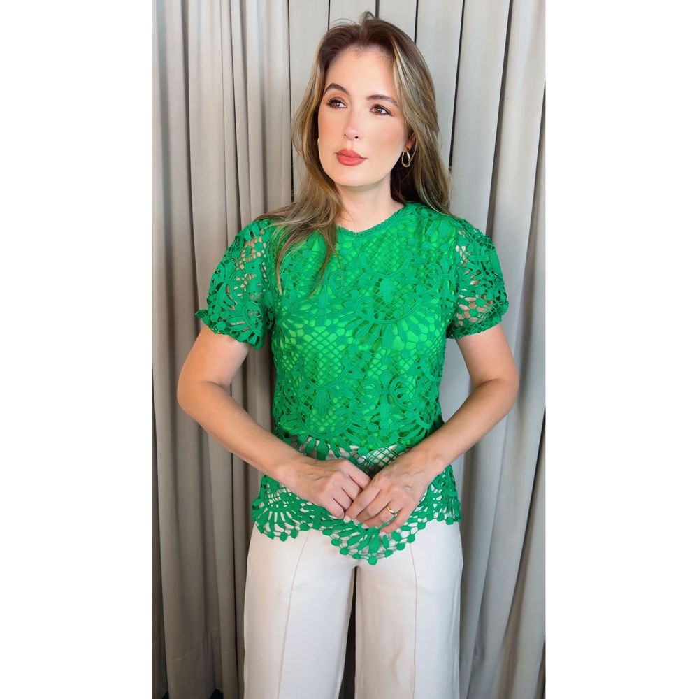 Blusa Feminina Em Lese Bordada Delicada - Verde Cod 500