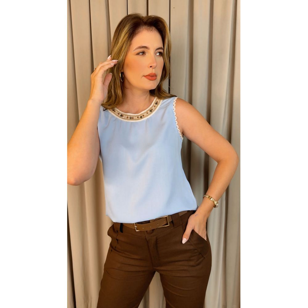 Regata Feminina Bordada- Cod 342 - Azul