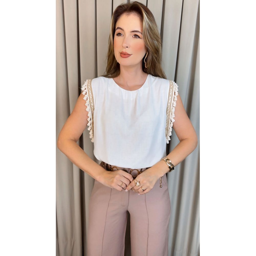Blusa Feminina Regata Bordada Delicada - Branca - Cod 501