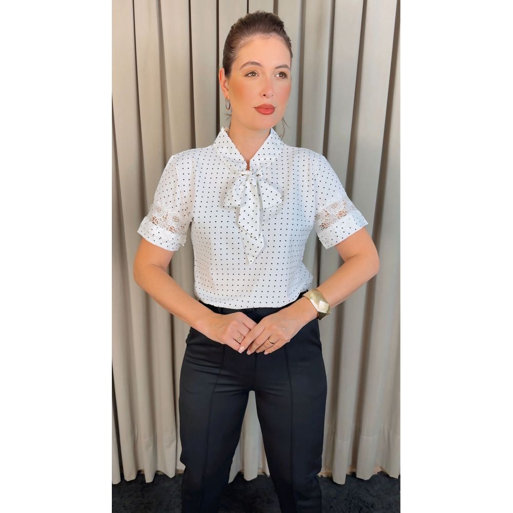Blusa feminina Laço Poa - Cod: 335 - Branca