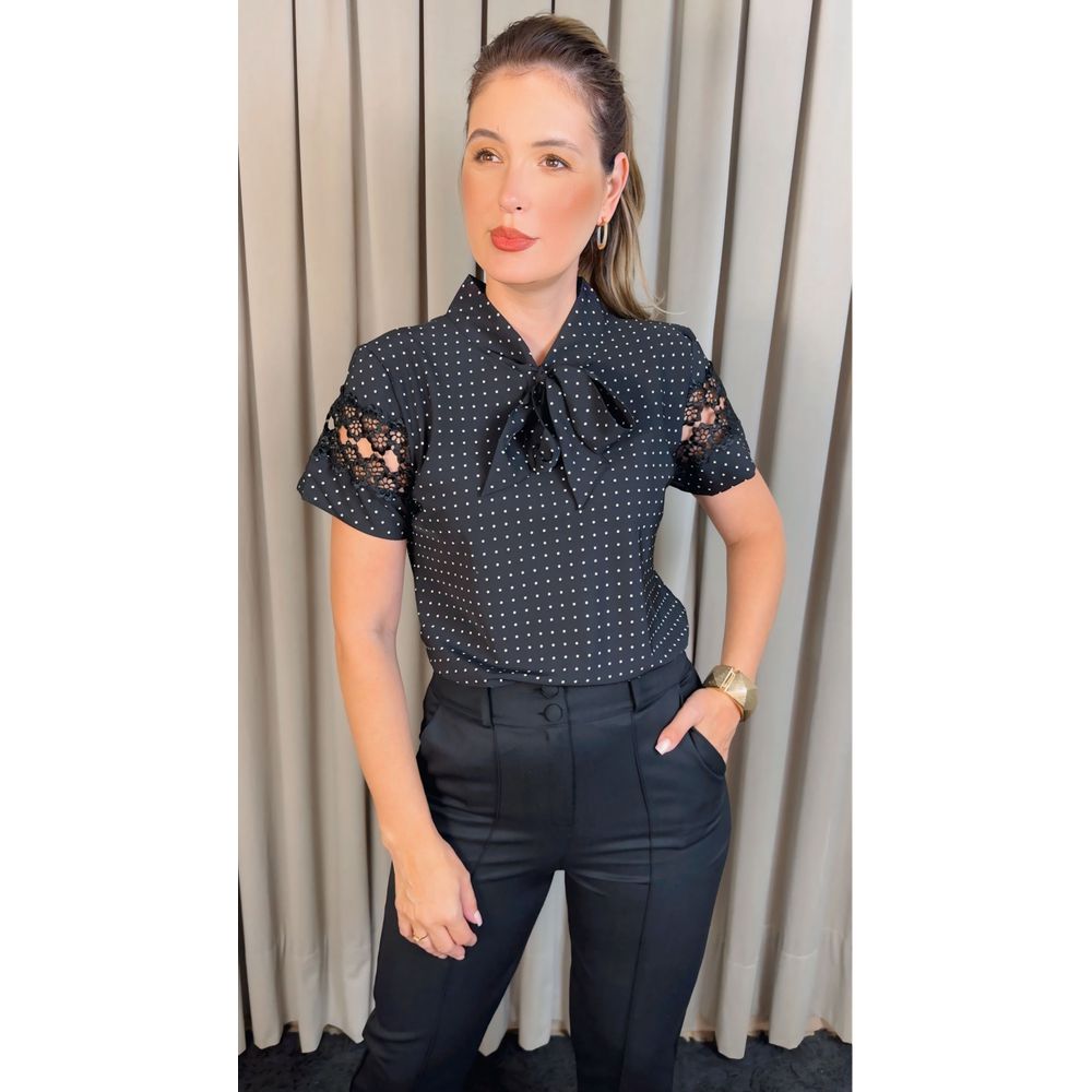 Blusa feminina Laço Poa - Cod: 335 - Preto
