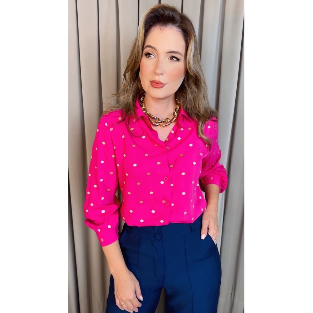 Camisa Feminina Manga Longa Bordada Poa - Cod: 327 - Pink Poa Dorado