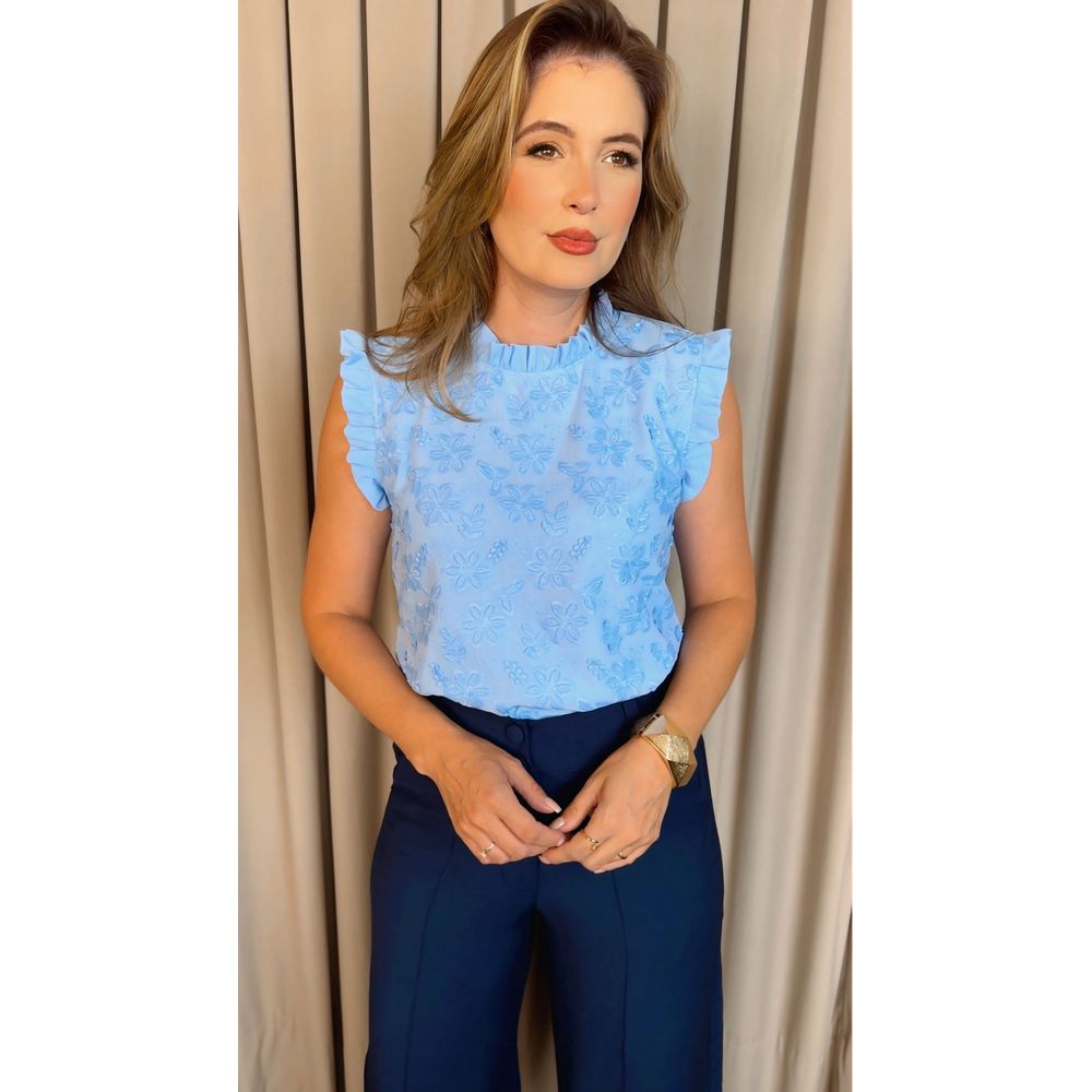 Blusa Feminina Em Lese 3D Delicada - Azul - Cod 329