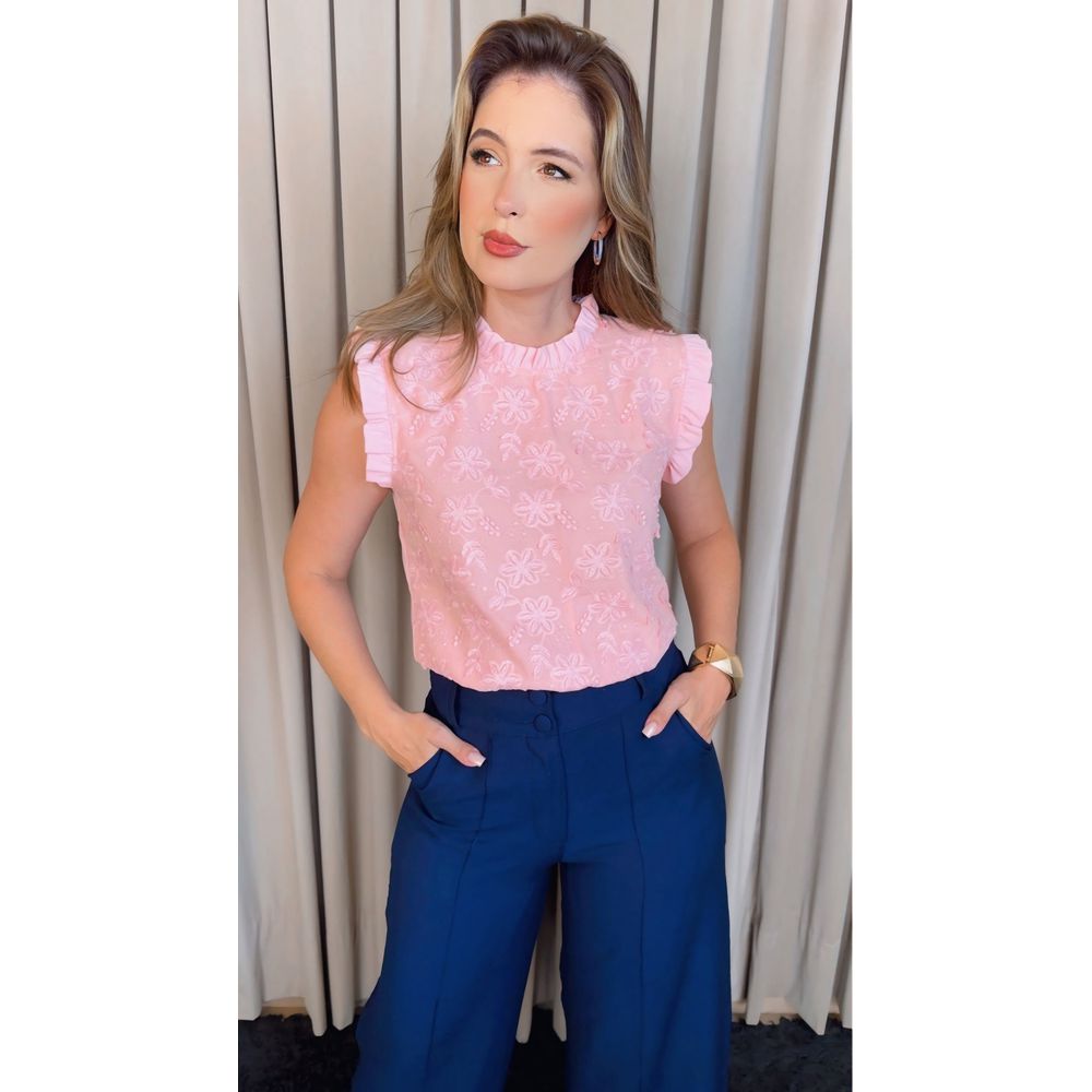 Blusa Feminina Em Lese 3D Delicada - Rosa - Cod 329