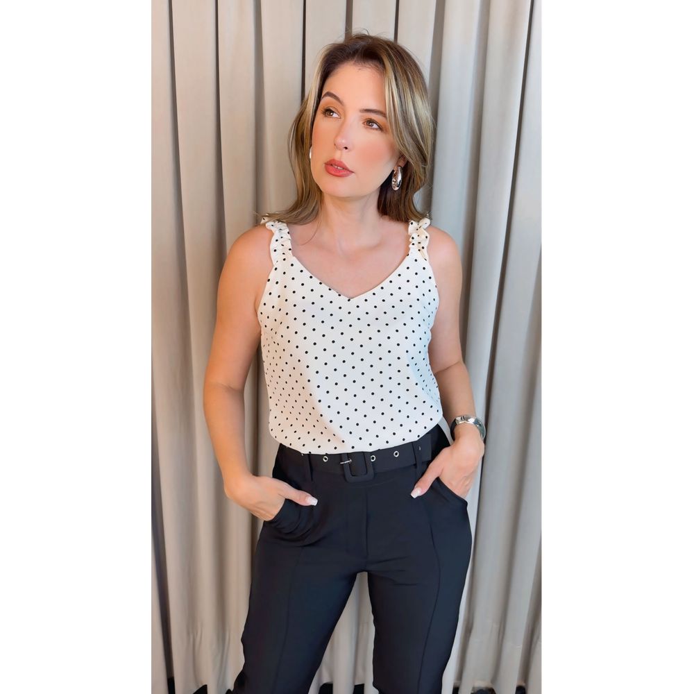 Blusa Feminina Clássica Em Poá - Branca - Cod 318