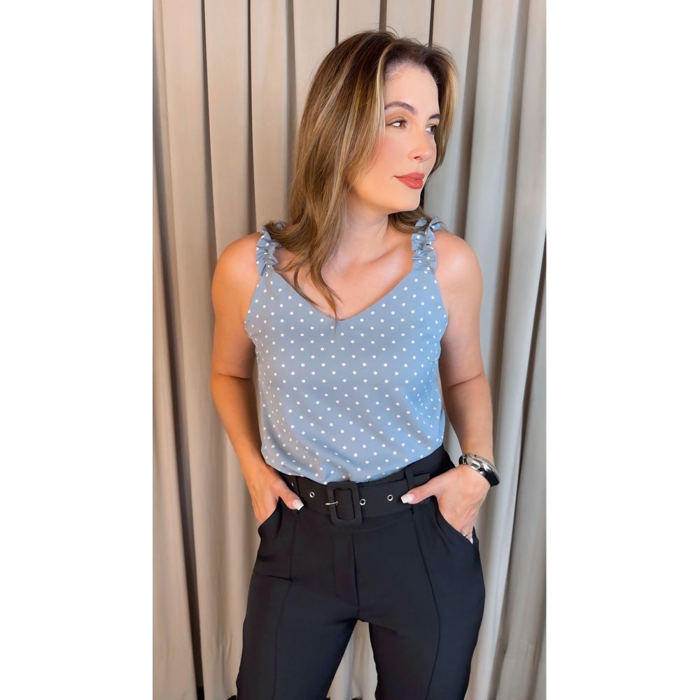 Blusa Feminina Clássica Em Poá - Azul - Cod 318