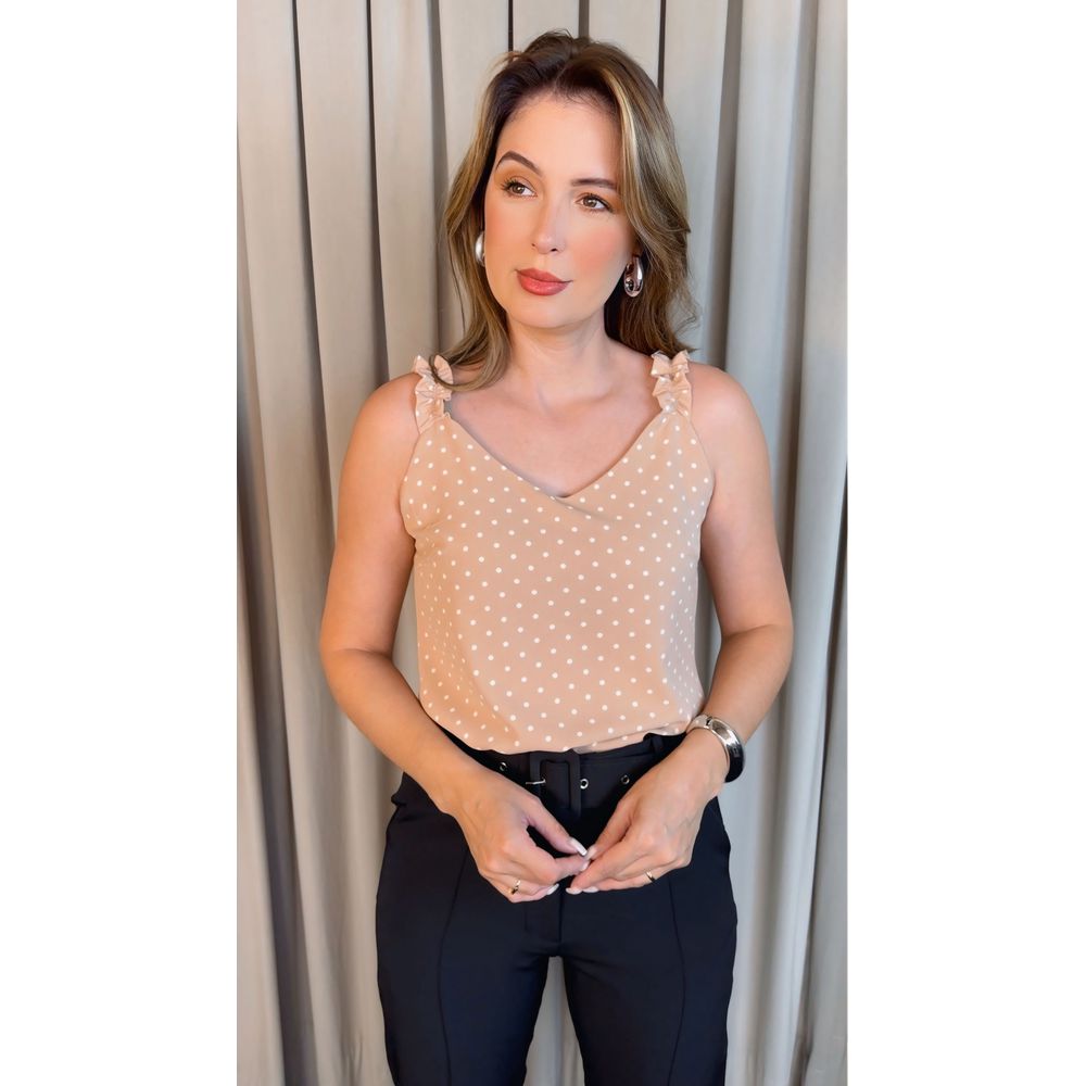 Blusa Feminina Clássica Em Poá - Nude - Cod 318