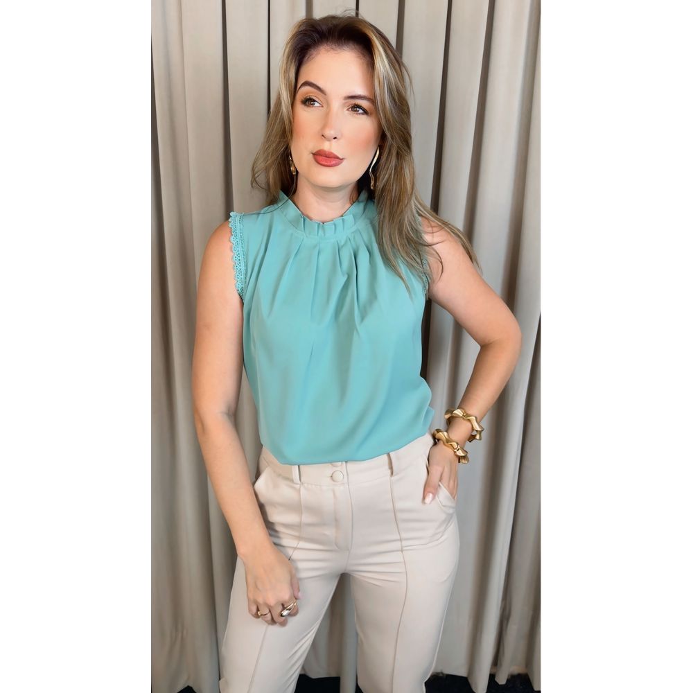 Blusa Feminina Clássica Com Detalhes De Pregas - Verde - Cod 319