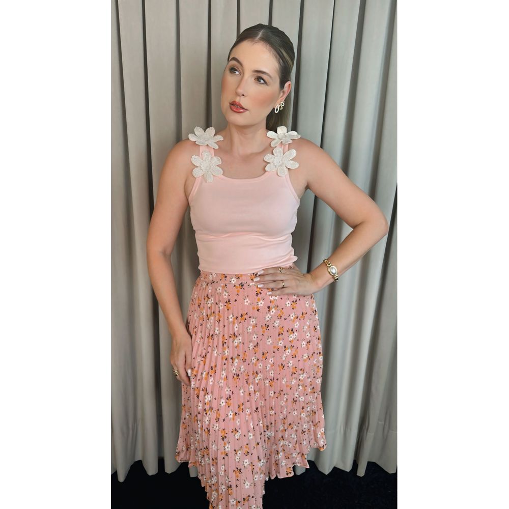 Regata Feminina Bordada Delicada - Cod 217 - Rosa