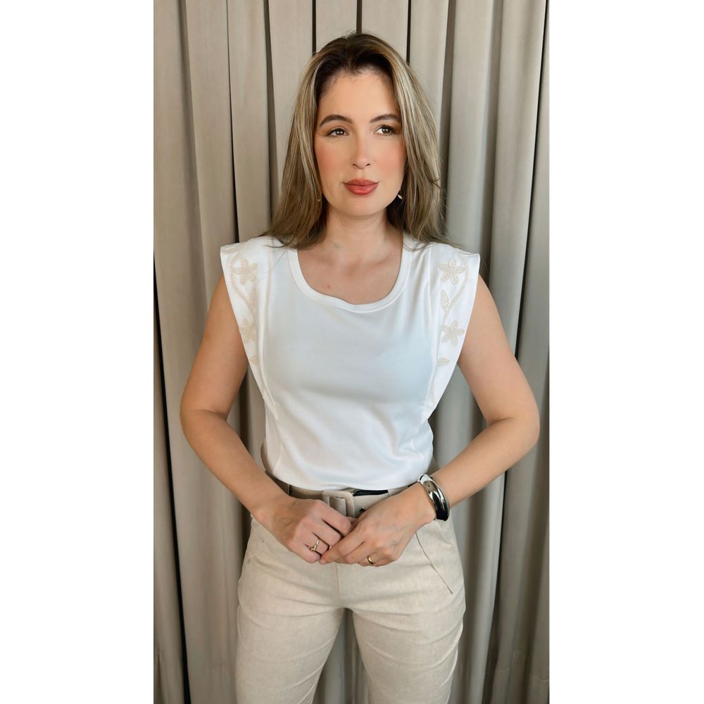 Regata Feminina Bordada Delicada - Cod 311 - Branco