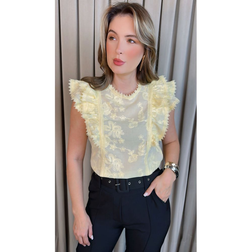 Blusa Feminina Delicada Bordada - Amarela - Cod 312