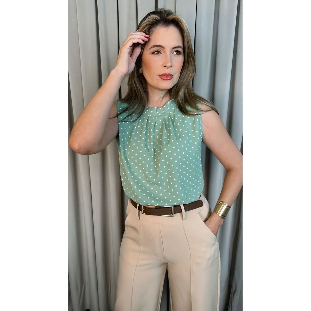 Blusa Feminina Clasica Em Poa Delicada - Verde - Cod 292
