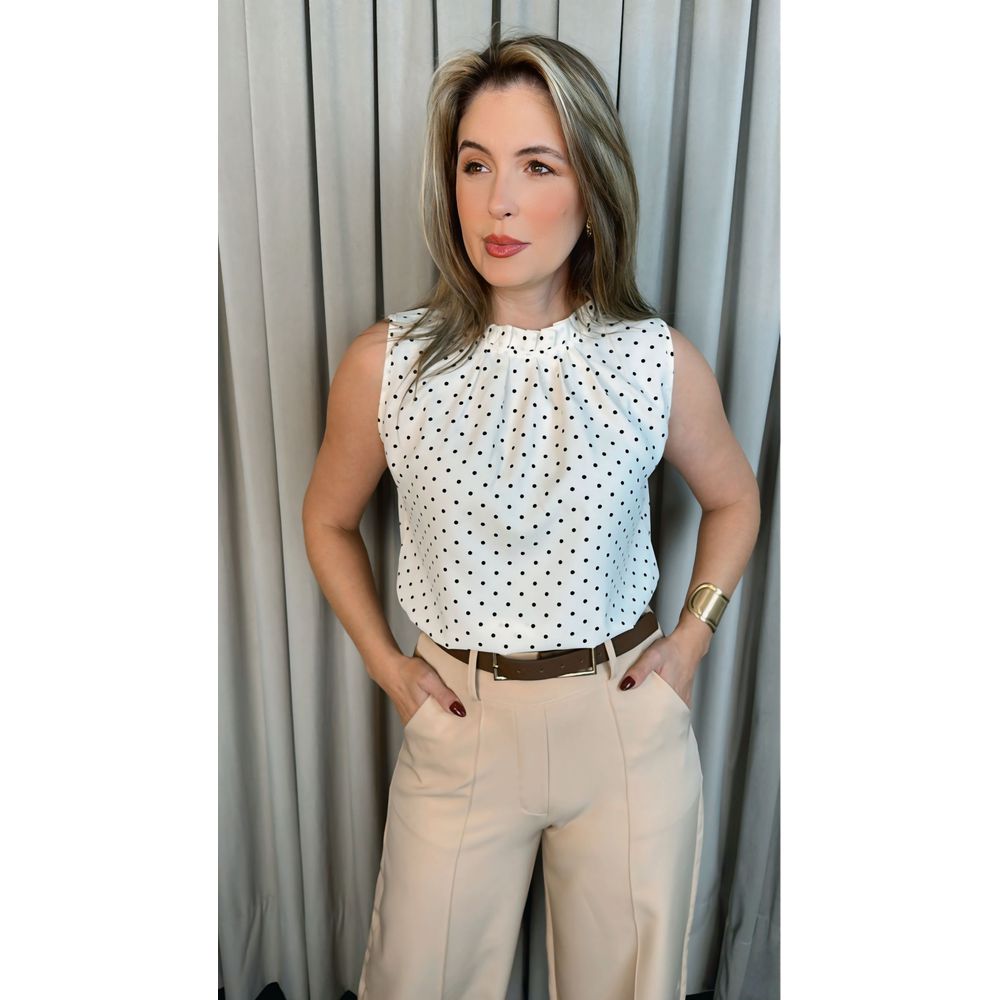 Blusa Feminina Clasica Em Poa Delicada - Branca - Cod 292