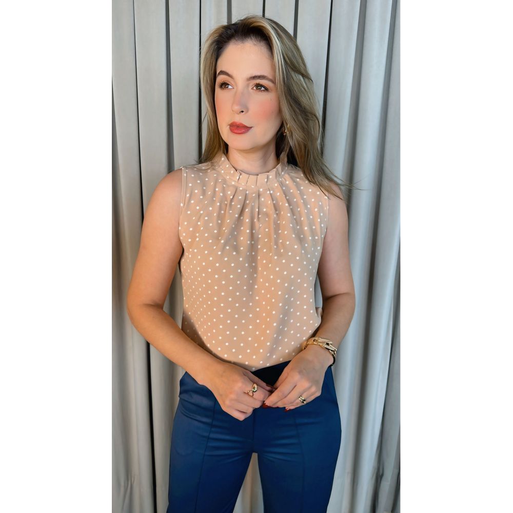 Blusa Feminina Clasica Em Poa Delicada - Nude - Cod 292
