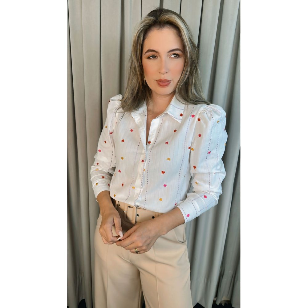 Camisa Feminina Manga Longa Bordada - Cod: 281 - Branca