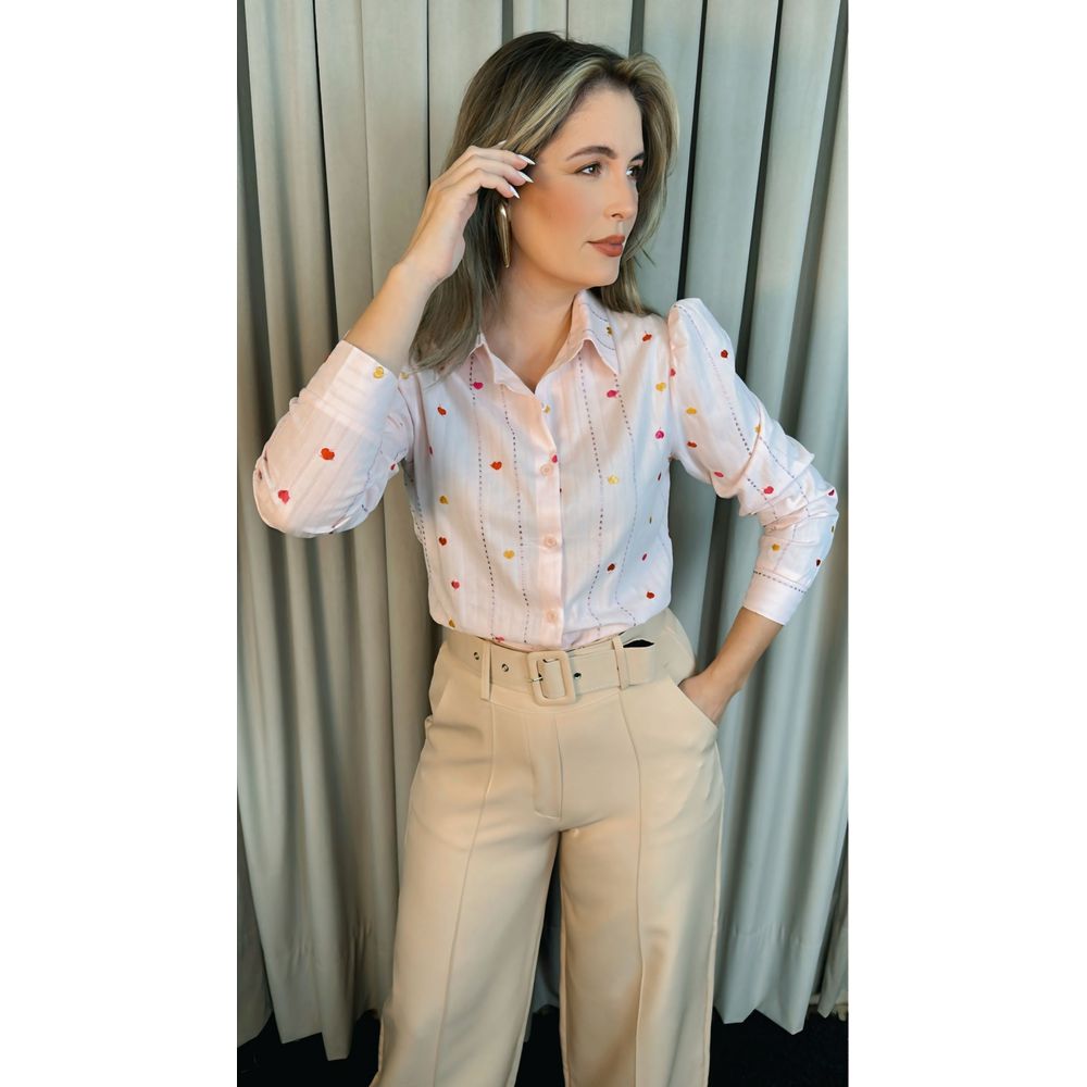 Camisa Feminina Manga Longa Bordada - Cod: 281 - Rosa