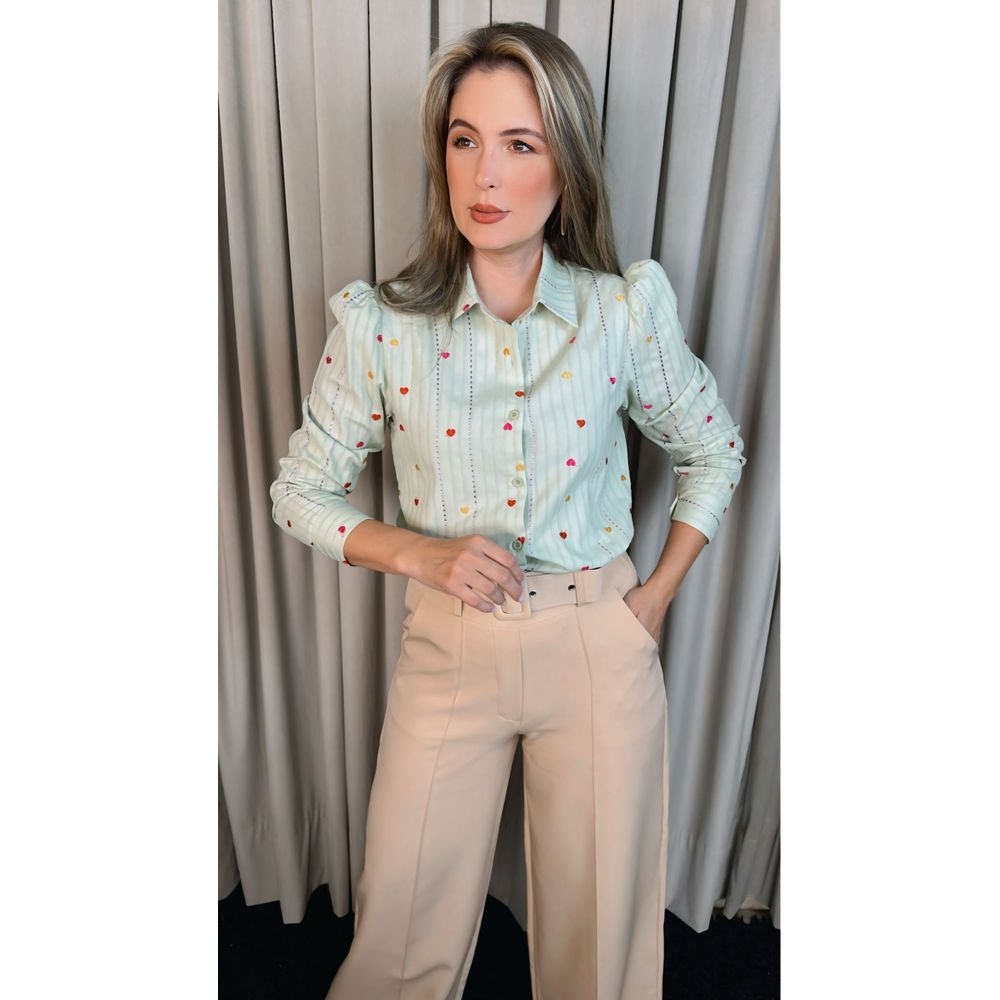 Camisa Feminina Manga Longa Bordada - Cod: 281 - Verde