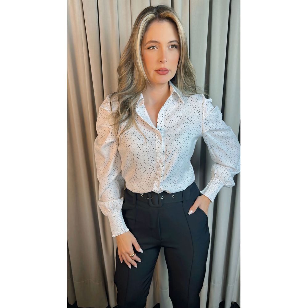 Camisa Feminina Manga Longa Poa - Cod: 275 - Branca