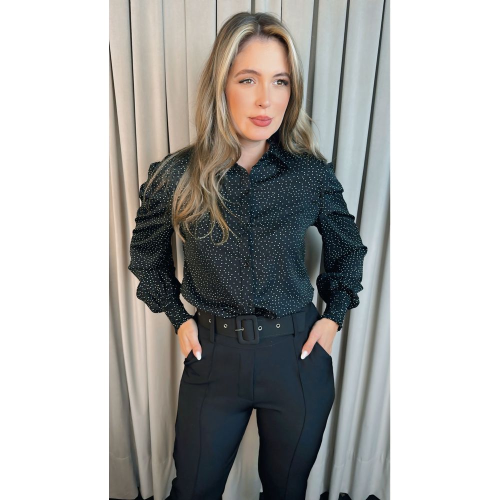 Camisa Feminina Manga Longa Poa - Cod: 275 - Preto
