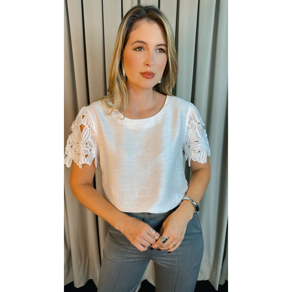 Blusa Feminina Manga Guipir Elegância e Delicadeza - Nude - Cod 238