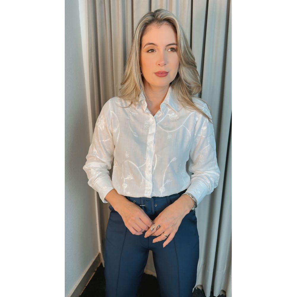 Camisa Feminina Bordada Manga Longa Arabesco - Cod: 255 - Branca