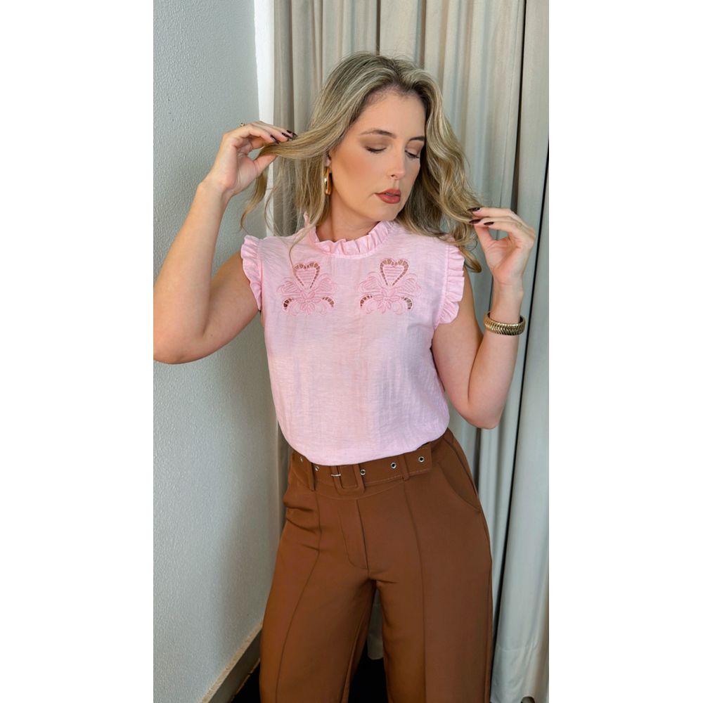 Blusa Feminina Sem Manga Bordada - Rosa - Cod 262