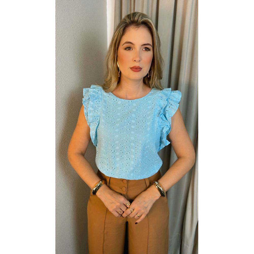 Blusa Feminina Em Lese Bordada - Azul - Cod 254