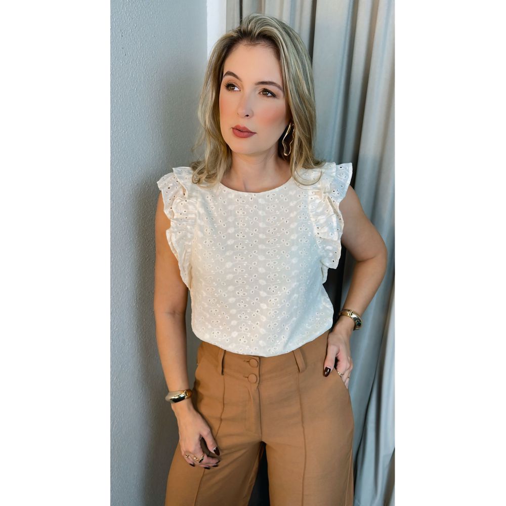 Blusa Feminina Em Lese Bordada - Off White - Cod 254