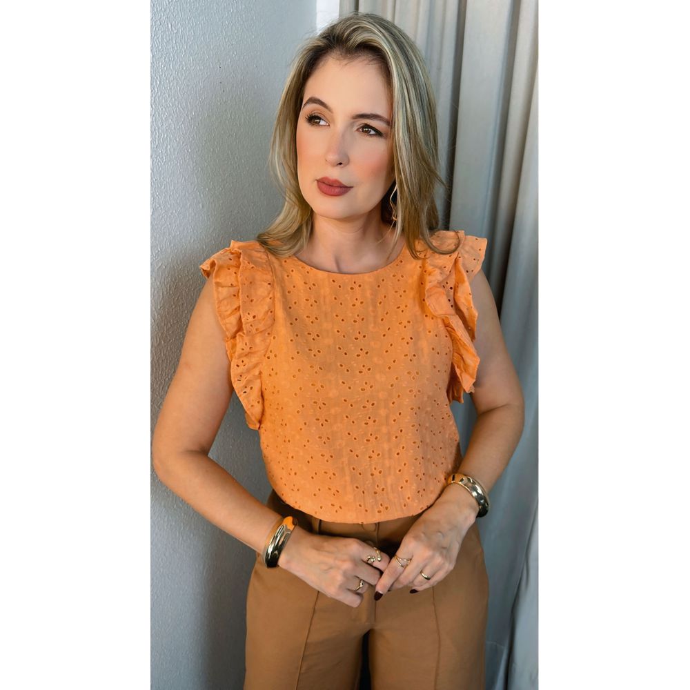 Blusa Feminina Em Lese Bordada - Laranja - Cod 254