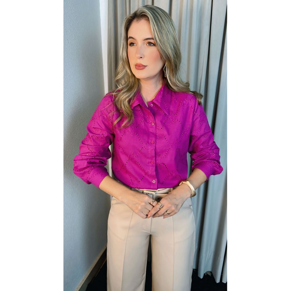 Camisa Feminina Em Lese Bordada Manga Longa - Cod: 263 - Violeta