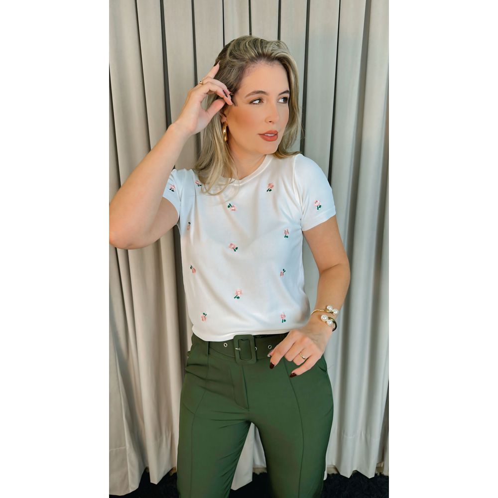 T-shirt Em Trico Bordada - Branco - Cod 244