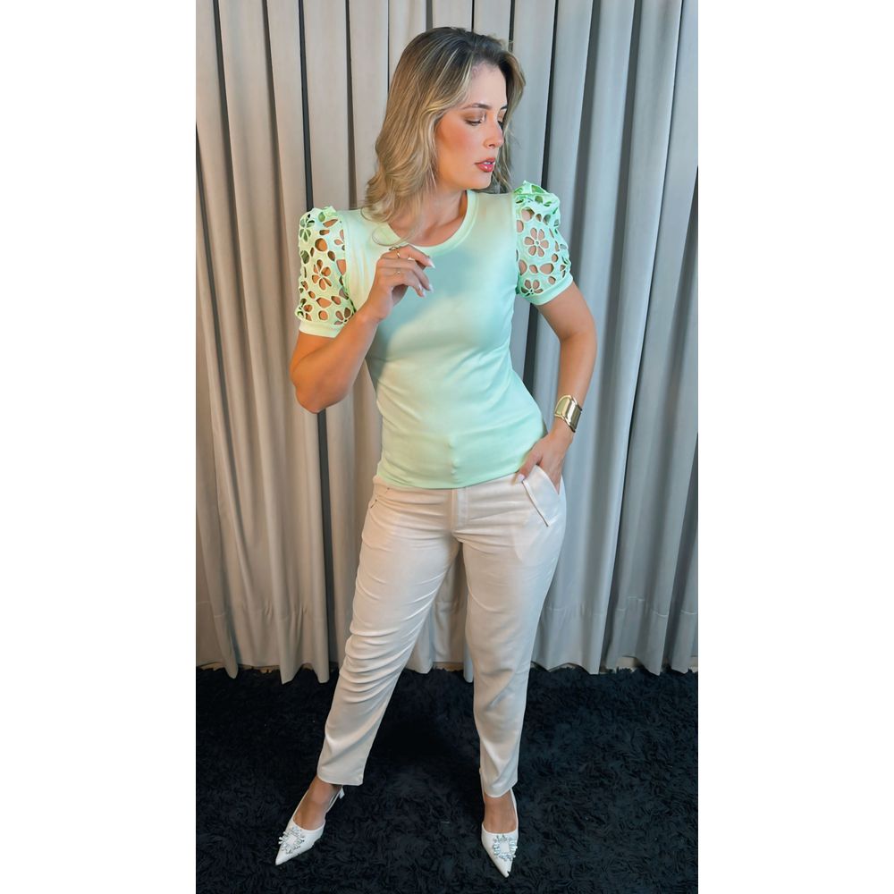T-shirt Feminina Com Detalhe Na Manga Guipir - Verde - Cod 226