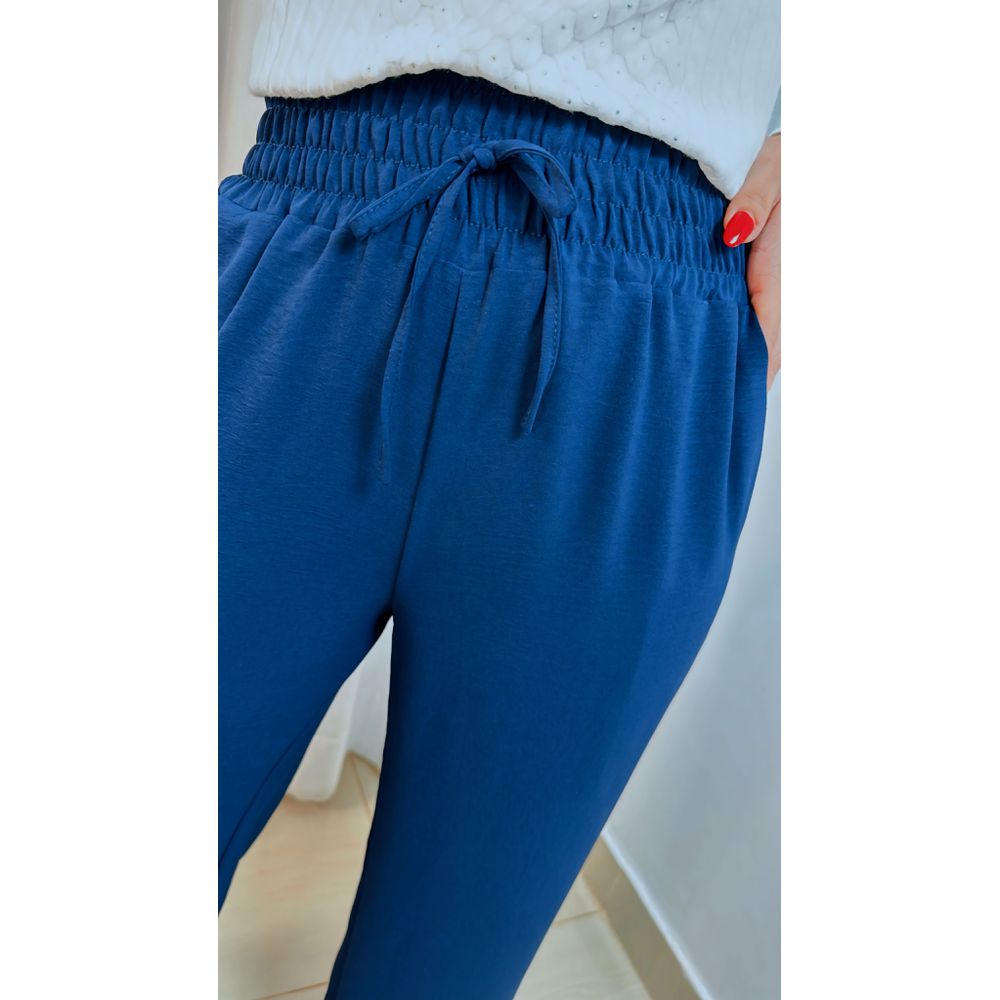 Calça Pantalona Elástico Azul Marinho - Cod 121