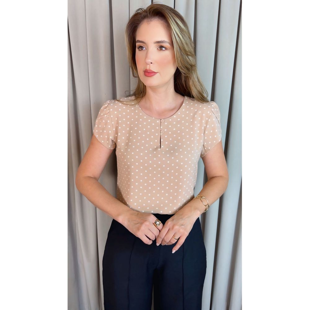 Blusa Feminina Poa Manguinha - Nude - Cod 528