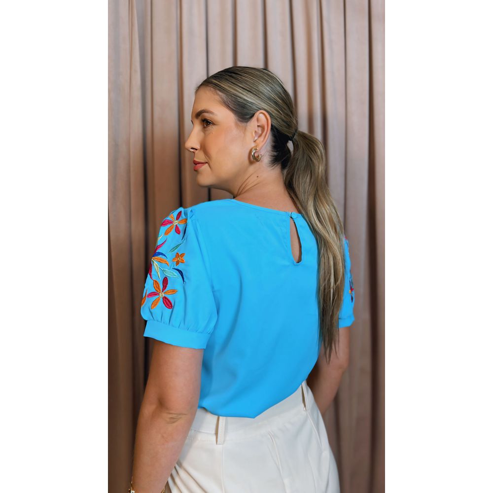 Blusa Feminina Banga Bordada Azul D Menina