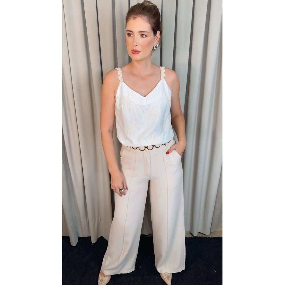 Blusa Feminina Regata Bordada - Branca - Cod 539