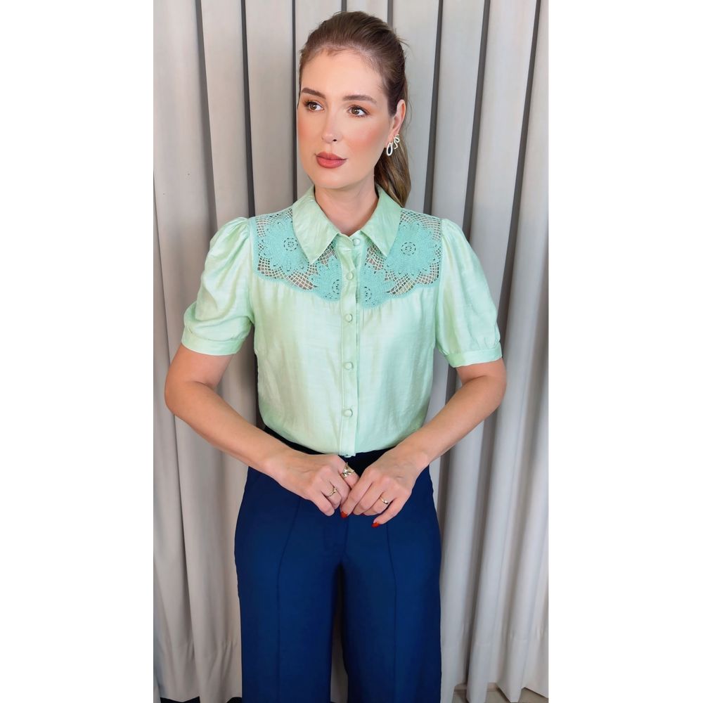 Blusa Feminina Delicada Bordada - Verde - Cod 554