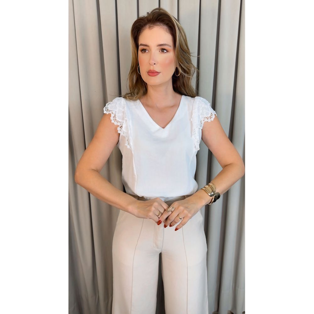 Blusa Feminina Bordada Delicada Regata - Branca - Cod 556
