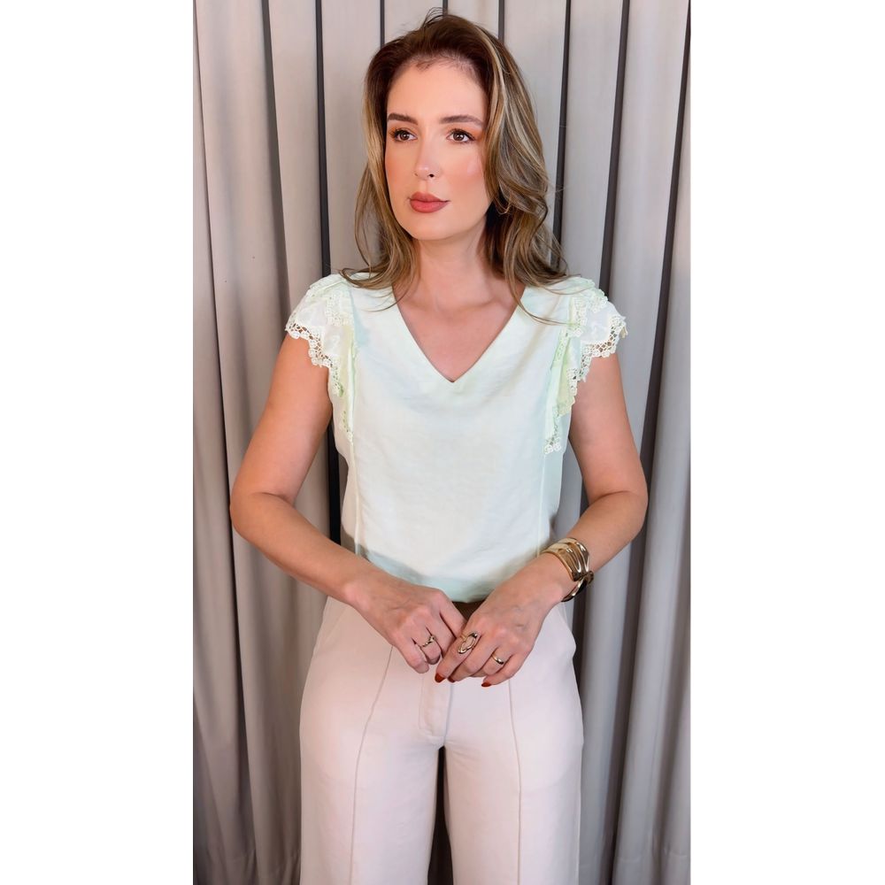 Blusa Feminina Bordada Delicada Regata - Verde - Cod 556