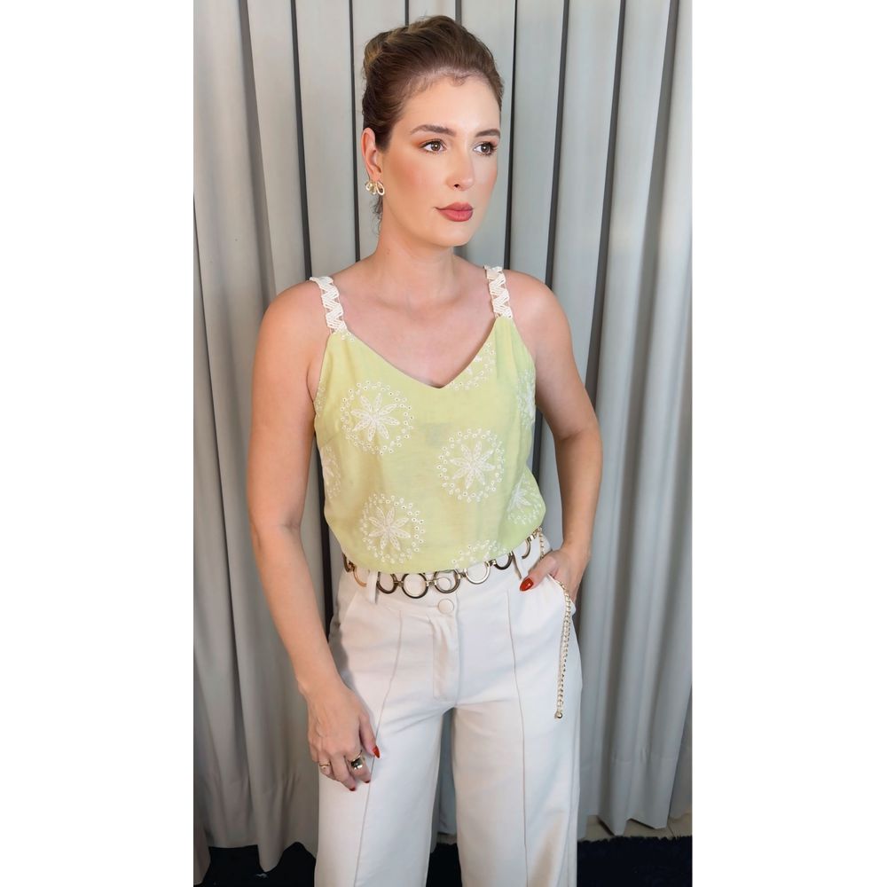 Blusa Feminina Regata Bordada - Verde - Cod 539