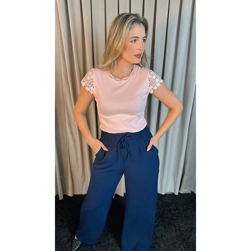 T-shirt Feminina Manga Bordado Cod- 524 - Rosa