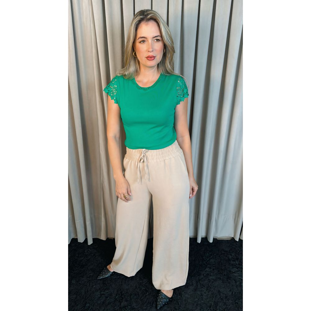 T-shirt Feminina Manga Bordado Cod- 524 - Verde