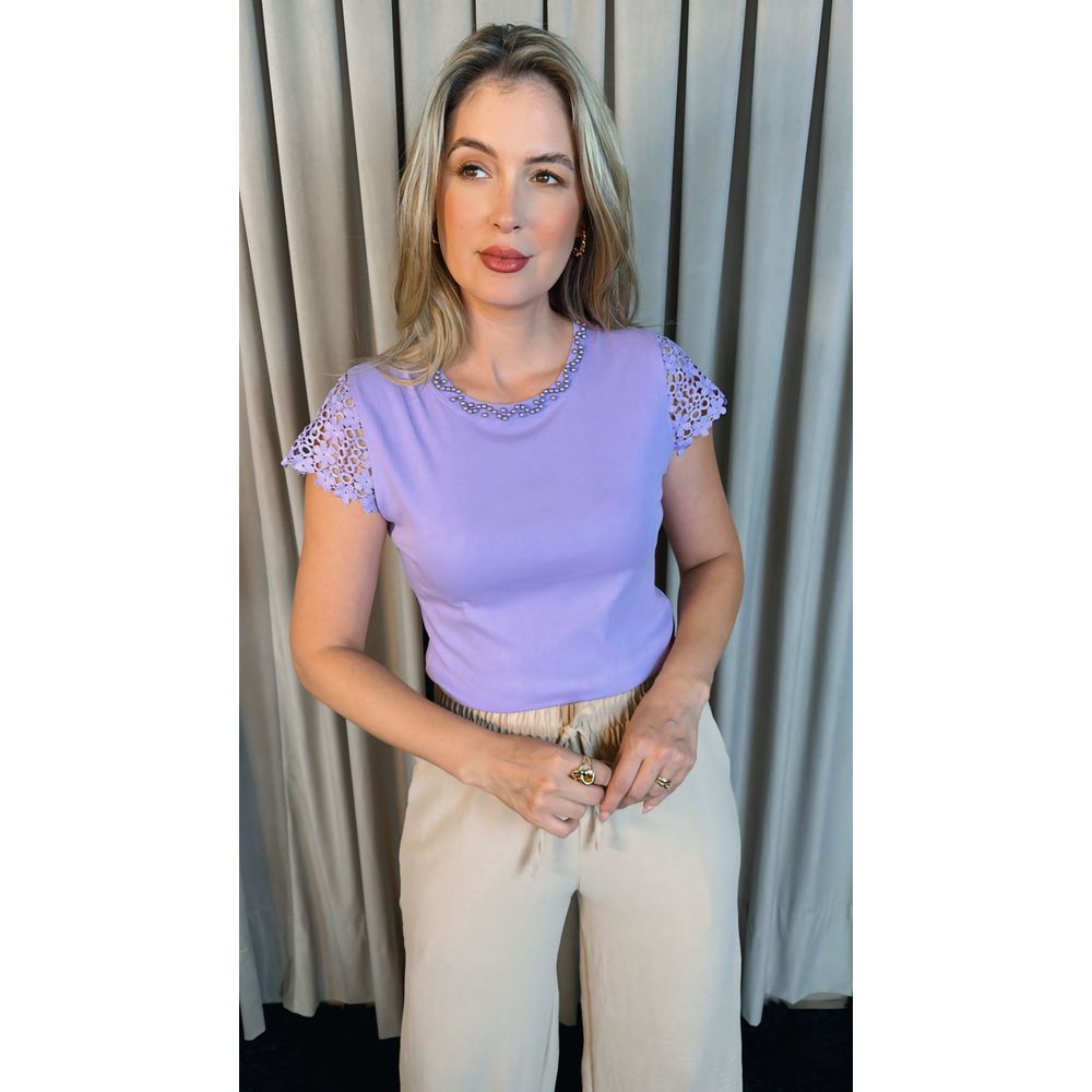 T-shirt Feminina Manga Bordado Cod- 524 - Roxo
