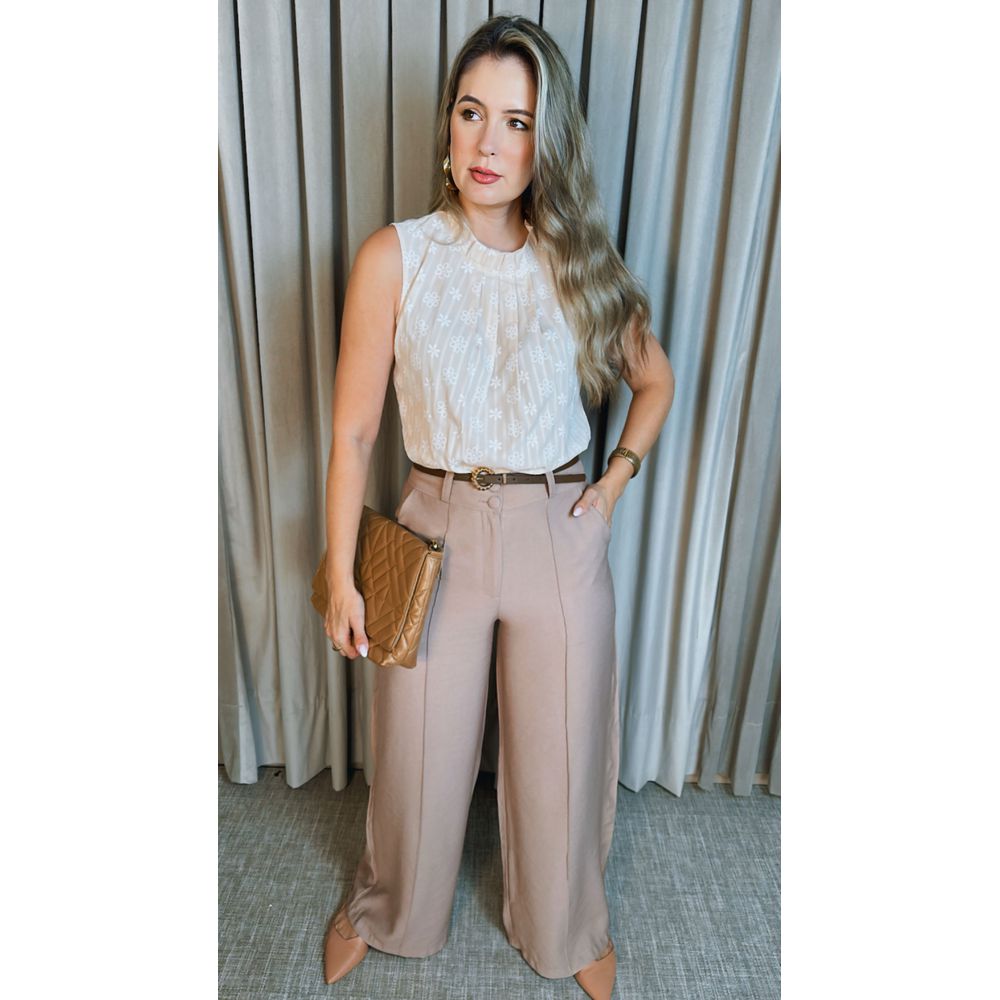 Blusa Classica e Elegante Gola Plisada - Off White - Cod 187