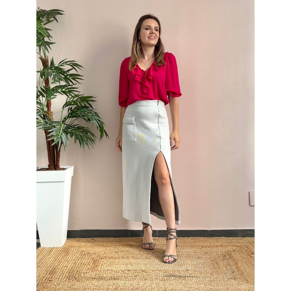 Saia Midi Ziper - Cinza - DONNA LELLA