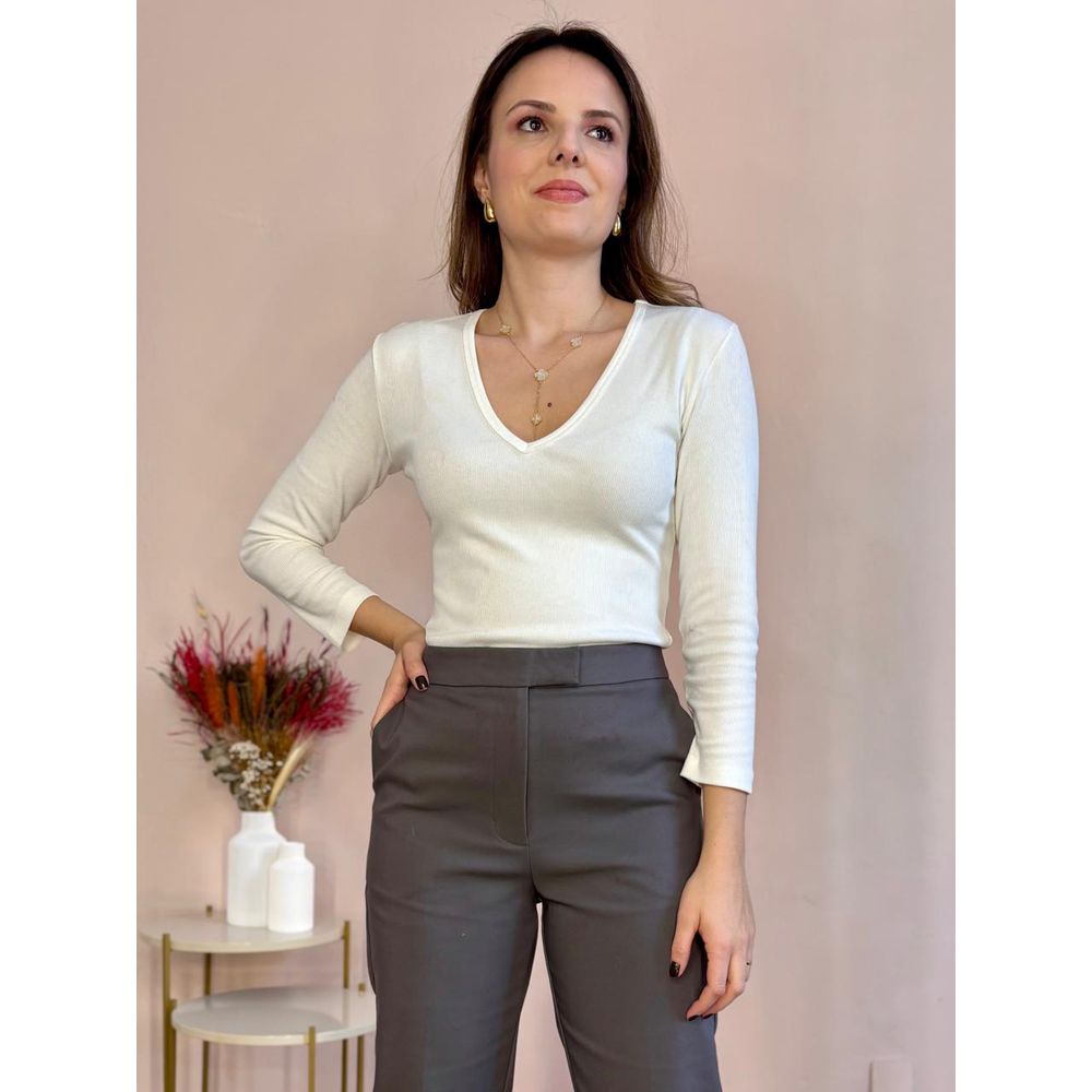 Blusa Alvy Decote V - Offwhite - DONNA LELLA