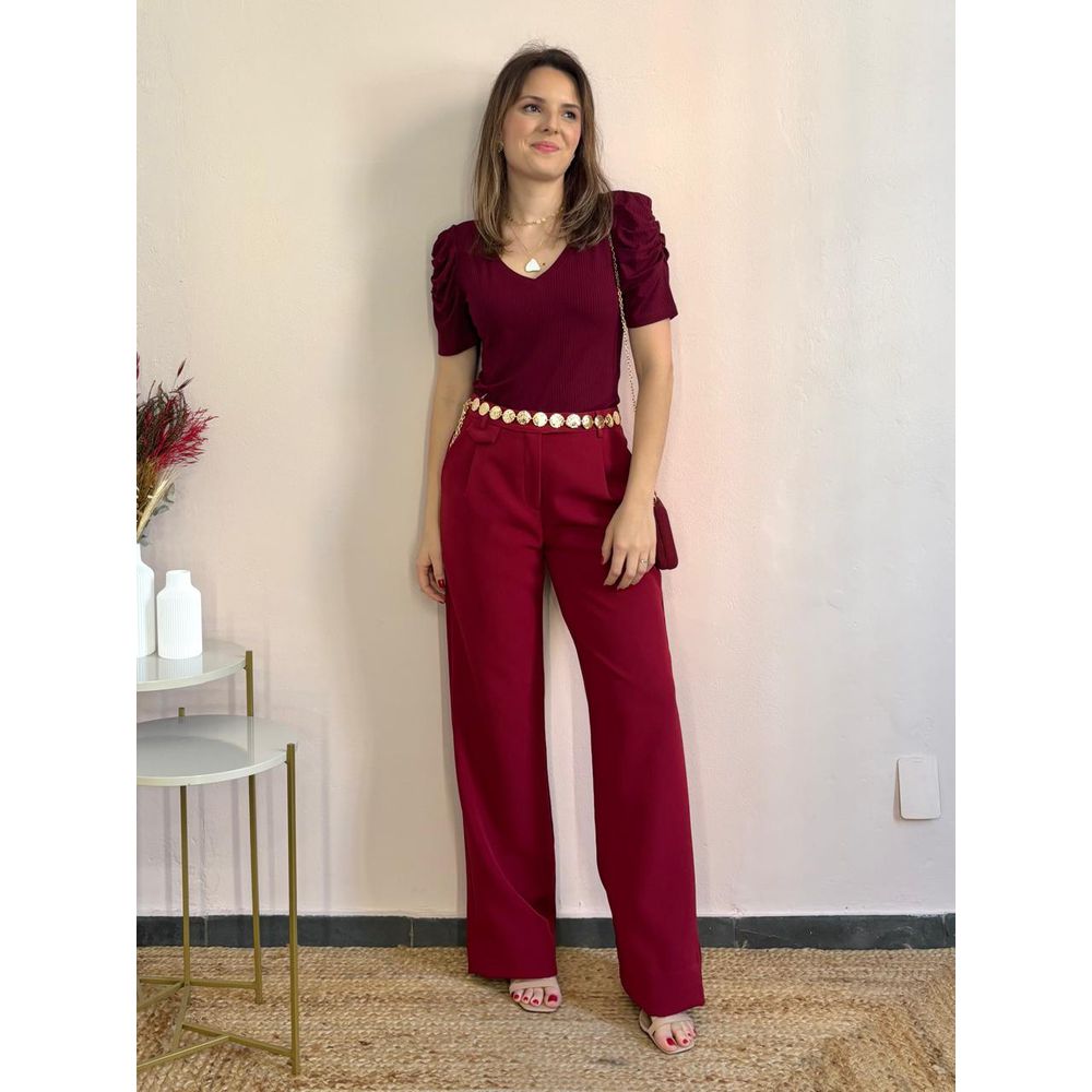 Calça Wide Leg Ananda - Cereja - DONNA LELLA