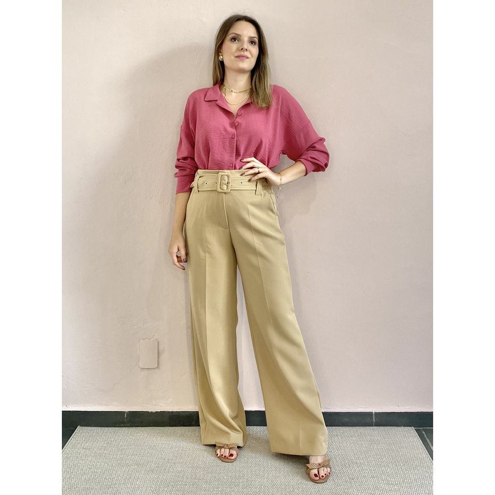 Calça Pantalona Alfaiataria - Areia - DONNA LELLA