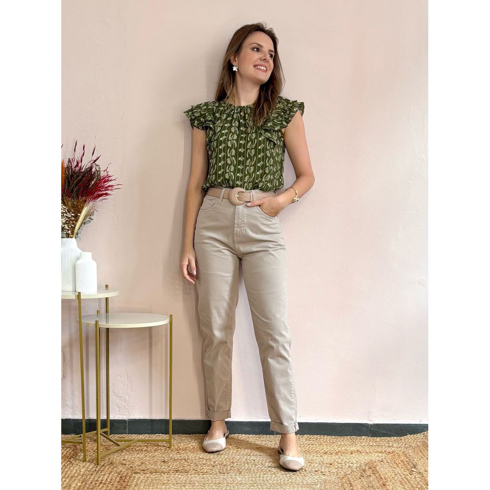 Calça Mom Color Sarja - Areia - DONNA LELLA
