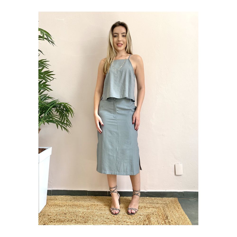 Saia Midi Gabi - Cinza - DONNA LELLA